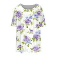 thumbnail image 6 of QUNYINEY Casual Women Tops Crew Neck Floral Short Sleeve Blouses Plus Size Loose Pleated Pullover Tops, 6 of 6