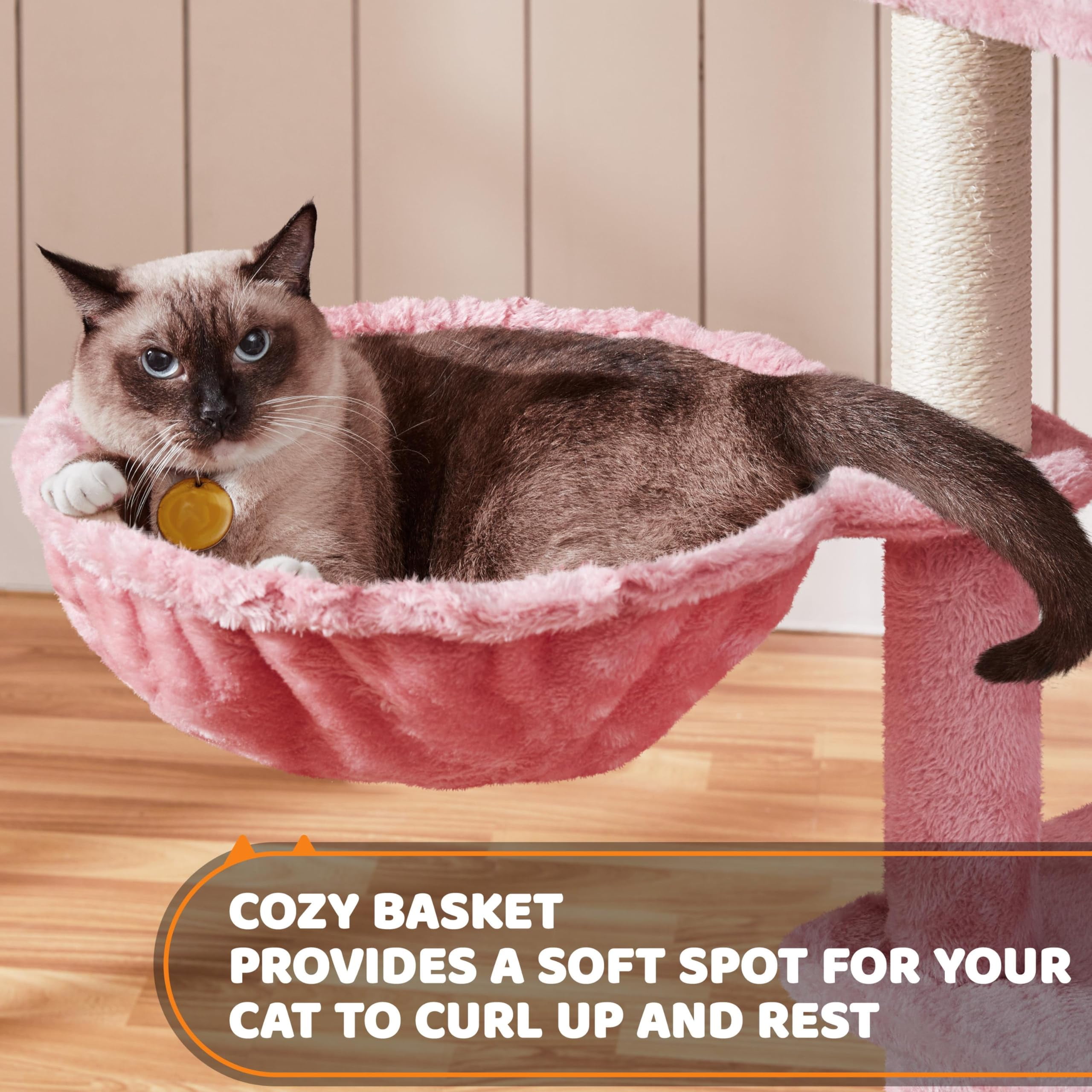 Cat Tree for Large Cats, 69in Tall Cat Tower with Condos, Caves, Scratching Posts, Plush Perches, Dangling Toys, Multi-Level Playhouse for Kittens and Adult Cats, Pink