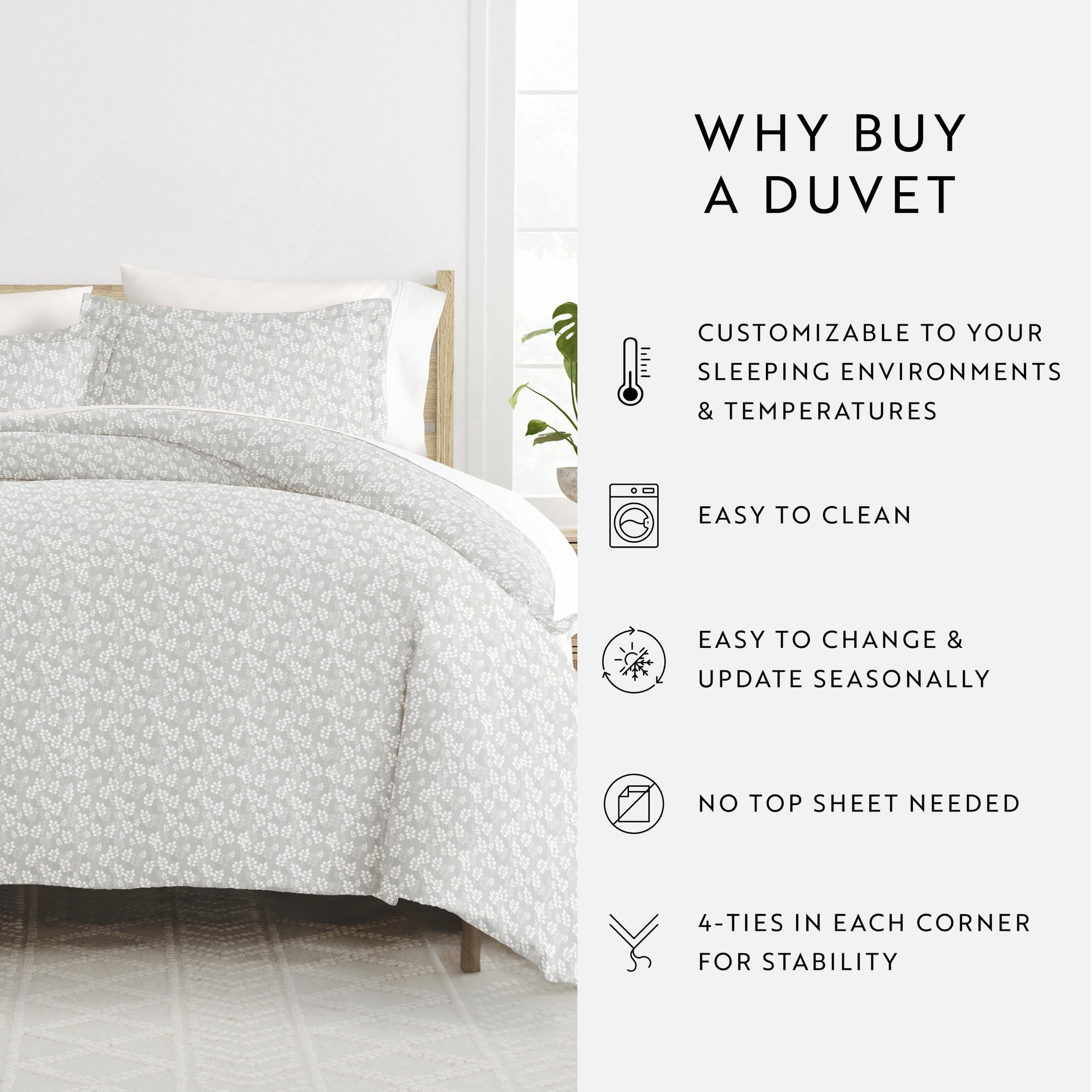 Noble Linens Gray Wheatfield Pattern 2-Piece Duvet Cover Set, Twin/TwinXL