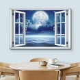 thumbnail image 3 of wall26 Canvas Print Wall Art Window Full Moon Mystic Cloudy Sky Ocean Horizon Wilderness Nature Photography Realism Scenic Landscape Colorful Multicolor for Living Room, Bedroom, Office - 24x36, 3 of 5