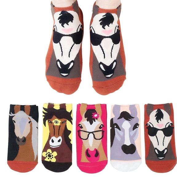 Kicpot 5-Pair Horse Socks Cute Animal Socks Unisex Athletic Sock Fun and Unique Socks