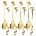 thumbnail image 2 of Juego de 32 cucharas y tenedores de postre, tenedores para tartas, cucharas de café, tenedores para frutas, acero inoxidable, dorado, 2 of 8
