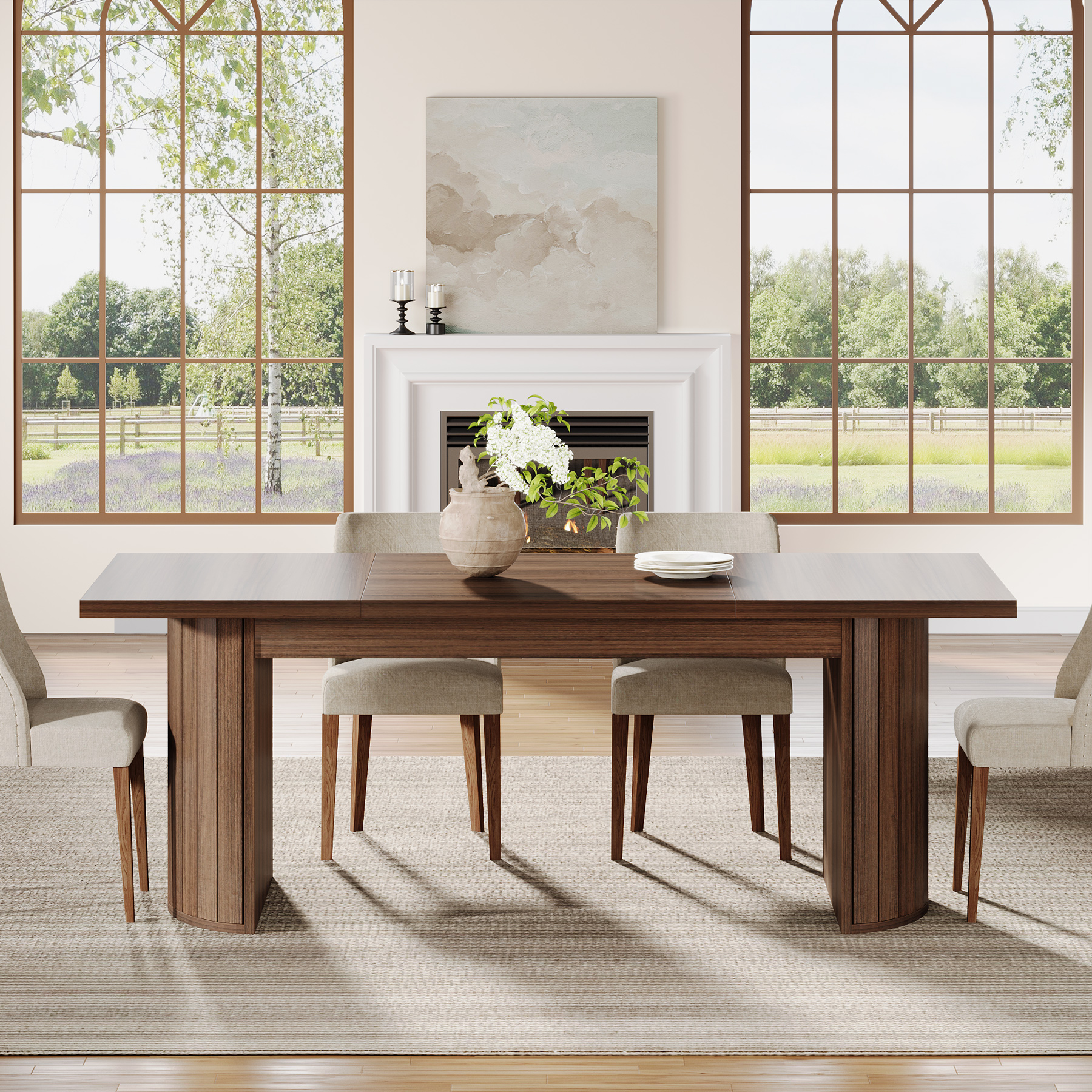 Tribesigns 78.7" Extra Long Dining Table for 6-8 People, Farmhouse Kitchen Table for Dining Room, Living Room, Walnut