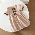 thumbnail image 5 of ITSAME Girls Casual Dress, Crewneck Puff Short Sleeve Cute Bow Summer Fashion Comfortable Dress Khaki 4-5T, 5 of 9