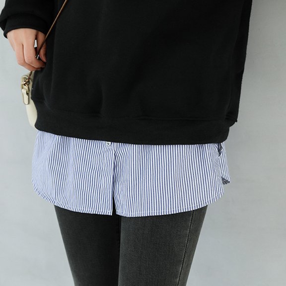 ELAYARD Blue Striped Shirt Bottom Extender Layering for Women 1Pcs