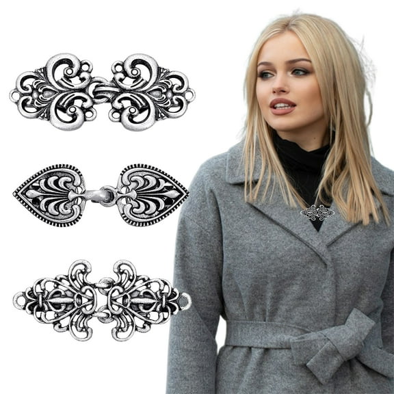 SmartBy 3 Pcs Shawl Collar Clip Buttons Retro Design Sweater Cardigan Clips Electroplated 3 Styles Shawl Closures Buckles Clothes DIY Supplies