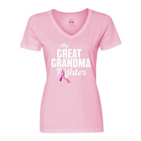 Inktastic Breast Cancer Awareness My Great Grandma is a Fighter Women s V-Neck T-Shirt