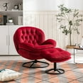 thumbnail image 3 of Velvet Swivel Accent Chair with Ottoman Set, Modern Lounge Chair with Footrest and Metal Base Comfy Armchair with 360 Degree Swiveling Single Sofa Chair Accent Chairs for Living Room, Red, 3 of 7