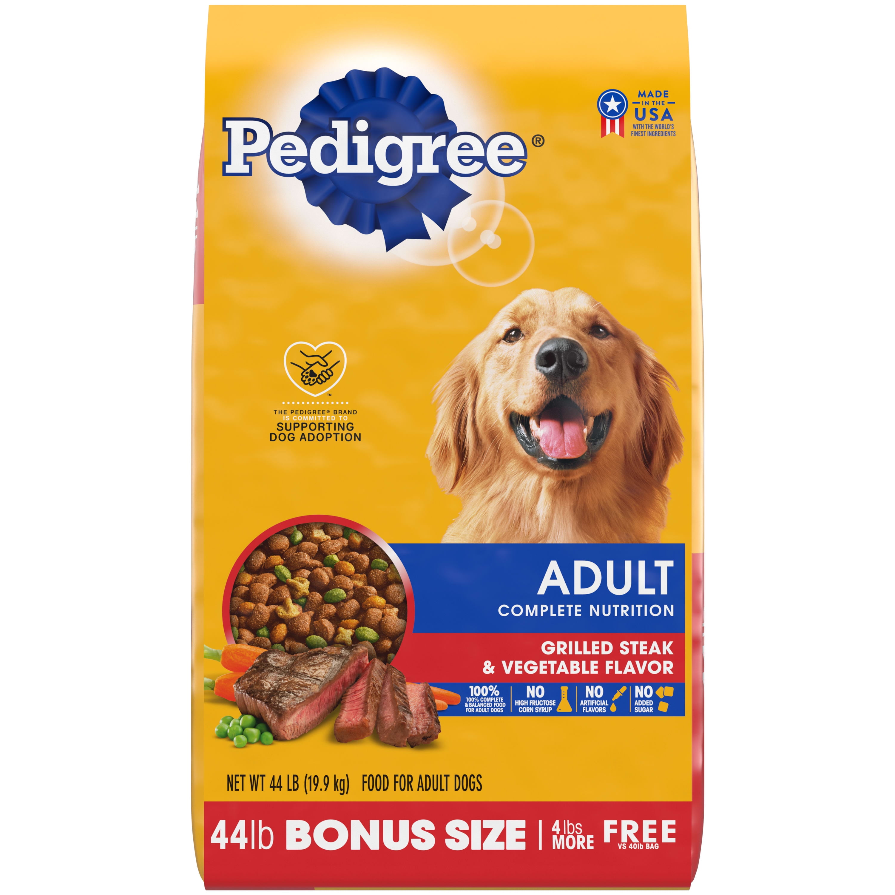 Pedigree Complete Nutrition Grilled Steak & Vegetable Flavor Dry Dog Food for Adult Dog, 44 lb. Bag