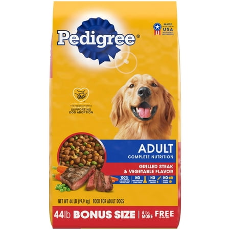 Pedigree Complete Nutrition Grilled Steak & Vegetable Flavor Dry Dog Food for Adult Dog, 44 lb. Bag