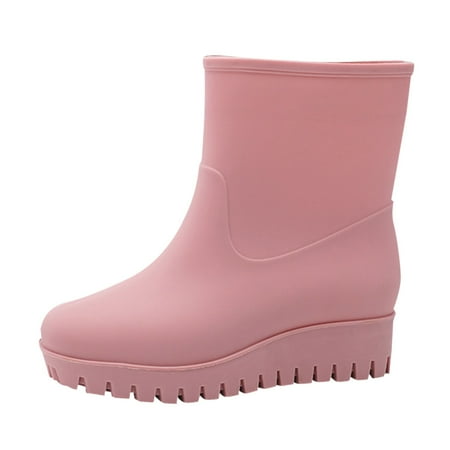 

PMUYBHF Fashion Casual Inner High Rain Shoes Women Flat Bottomed Antiskid Outer Rain Boots Middle Tube Water Shoes 42.98