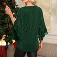 thumbnail image 5 of Womens Glitter Tops Ruffled 3/4 Length Bell Sleeve Sequin Sparkly Party Outfits V Neck Shiny Dressy Casual Blouses (S, Army Green), 5 of 7