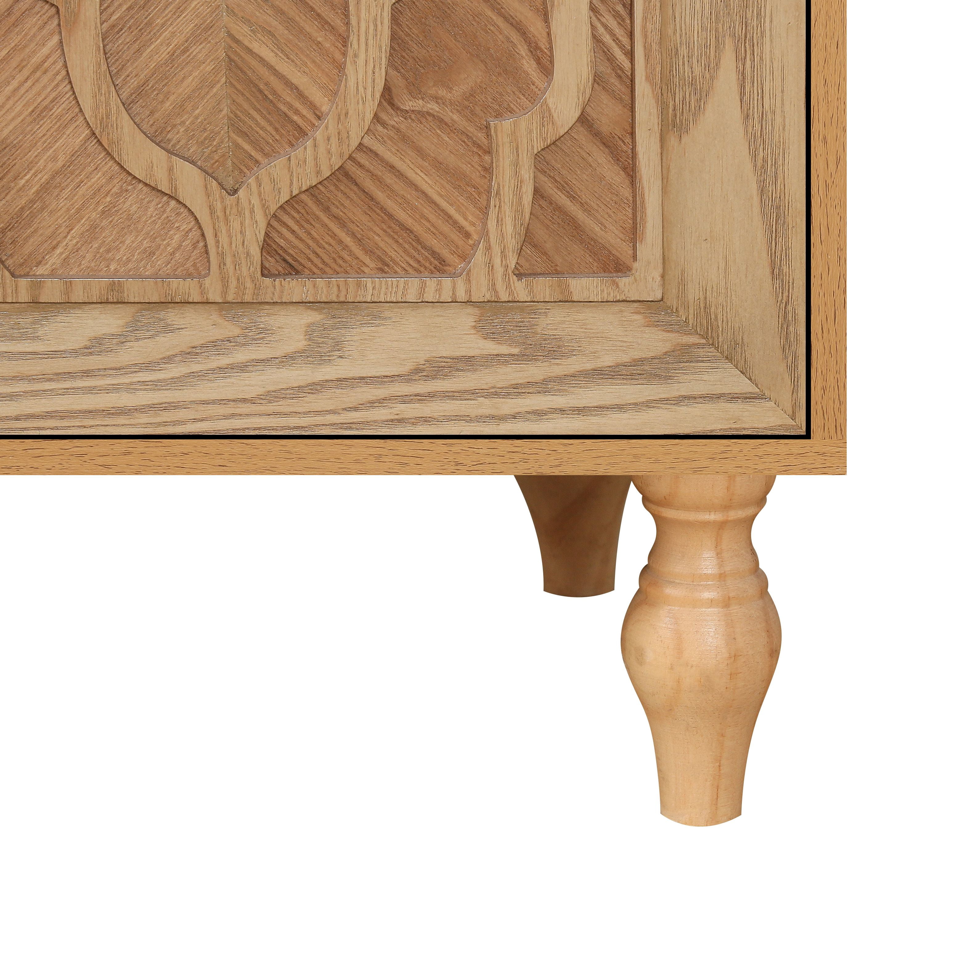 Carved Flower Door Large Storage Cabinet With Metal Handle Suitable For Living Room, Kitchen, Entryway