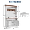 thumbnail image 4 of Coffee Bar Cabinet with LED Light, 72" Tall Farmhouse Coffee Bar Hutch with Storage, Sideboard Buffet Cabinet with Microwave Stand/Glass Shelf/6 Hooks/3 Drawers for Kitchen Living Dining Room, White, 4 of 8
