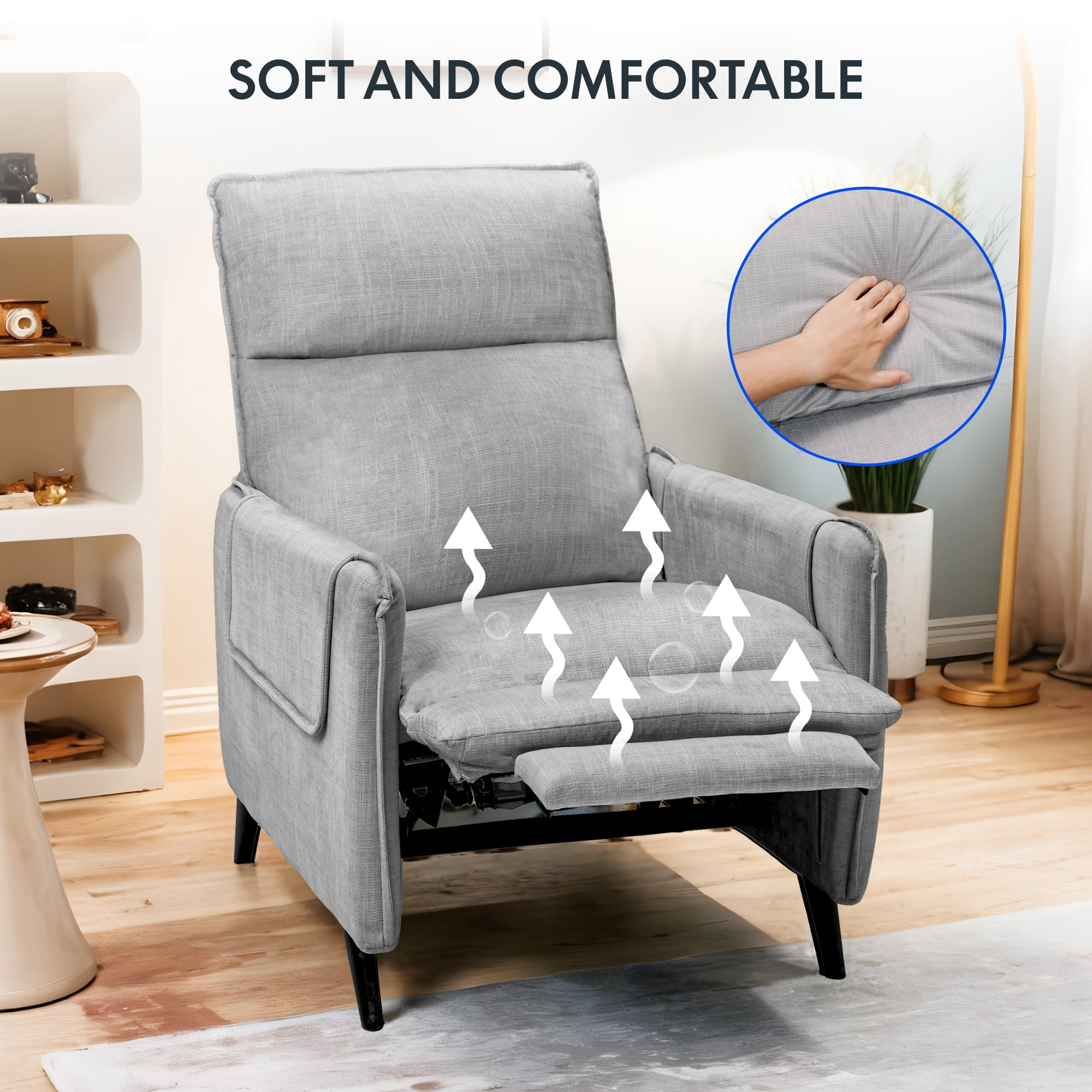 FlexiSpot Massage Push Back Recliner Chair for Living Room, Single Reclining Sofa Chair,Width 22",Small Recliners for Small Spaces,Comfortable flannel fabric with a lustrous feel,Gray