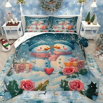 Homewish Cute Snowman Bedding Comforter Set 2pcs for Female Men Adults,Xmas Christmas Festival Twin Comforter Sets Microfiber,Floral Rose Love Heart Breathable Bedding Set,Microfiber Bedroom Decor