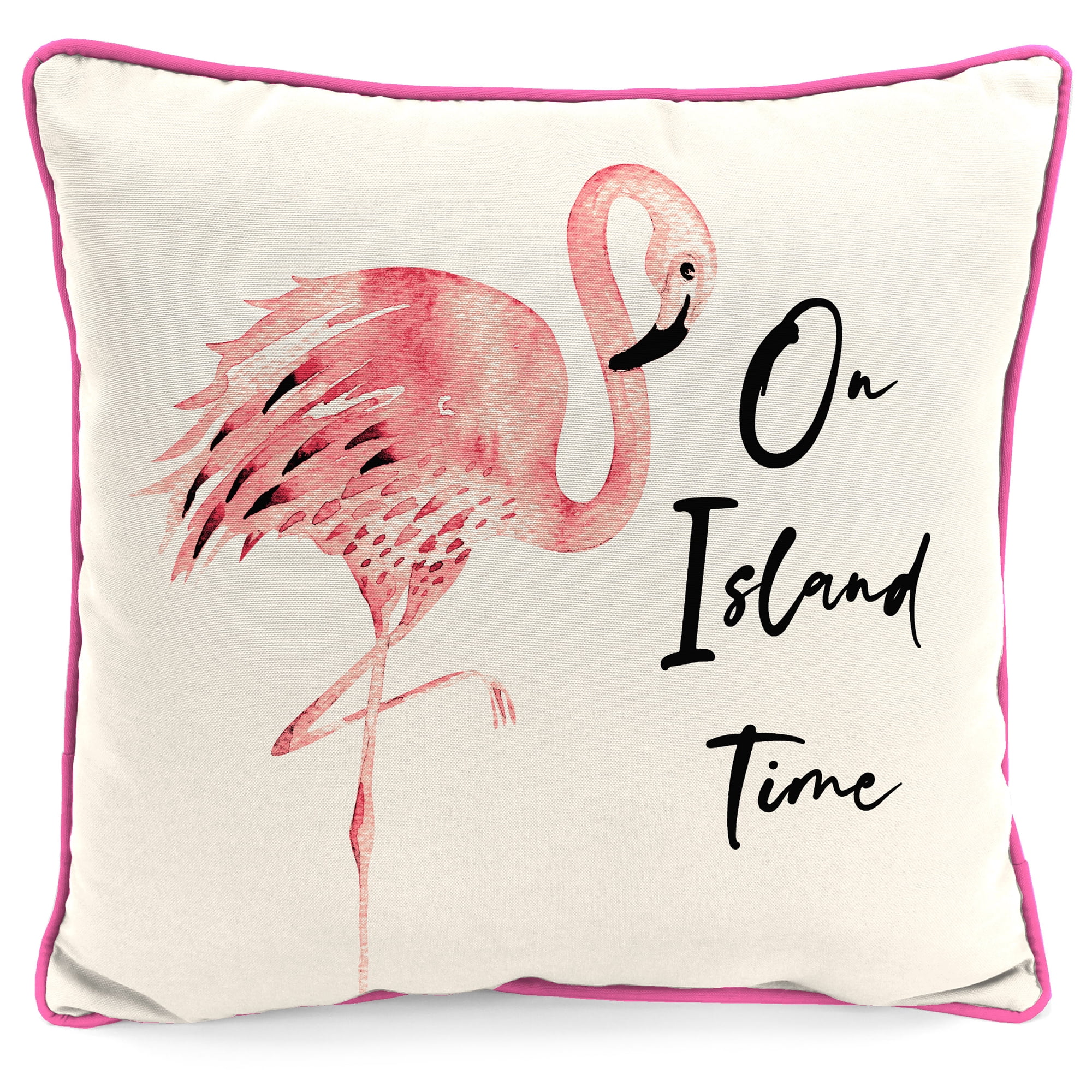 Jordan Manufacturing 16" x 16" On Island Time Flamingo Cream Novelty and Multicolor Leaves Reversible Square Outdoor Throw Pillow