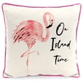 thumbnail image 2 of Jordan Manufacturing 16" x 16" On Island Time Flamingo Cream Novelty and Multicolor Leaves Reversible Square Outdoor Throw Pillow, 2 of 10