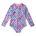 thumbnail image 3 of Kids Girls Mermaid Scale One Piece Swimsuits Swimwear Long Sleeve Rash Guard Zipper Front Bathing Suit, 3 of 7