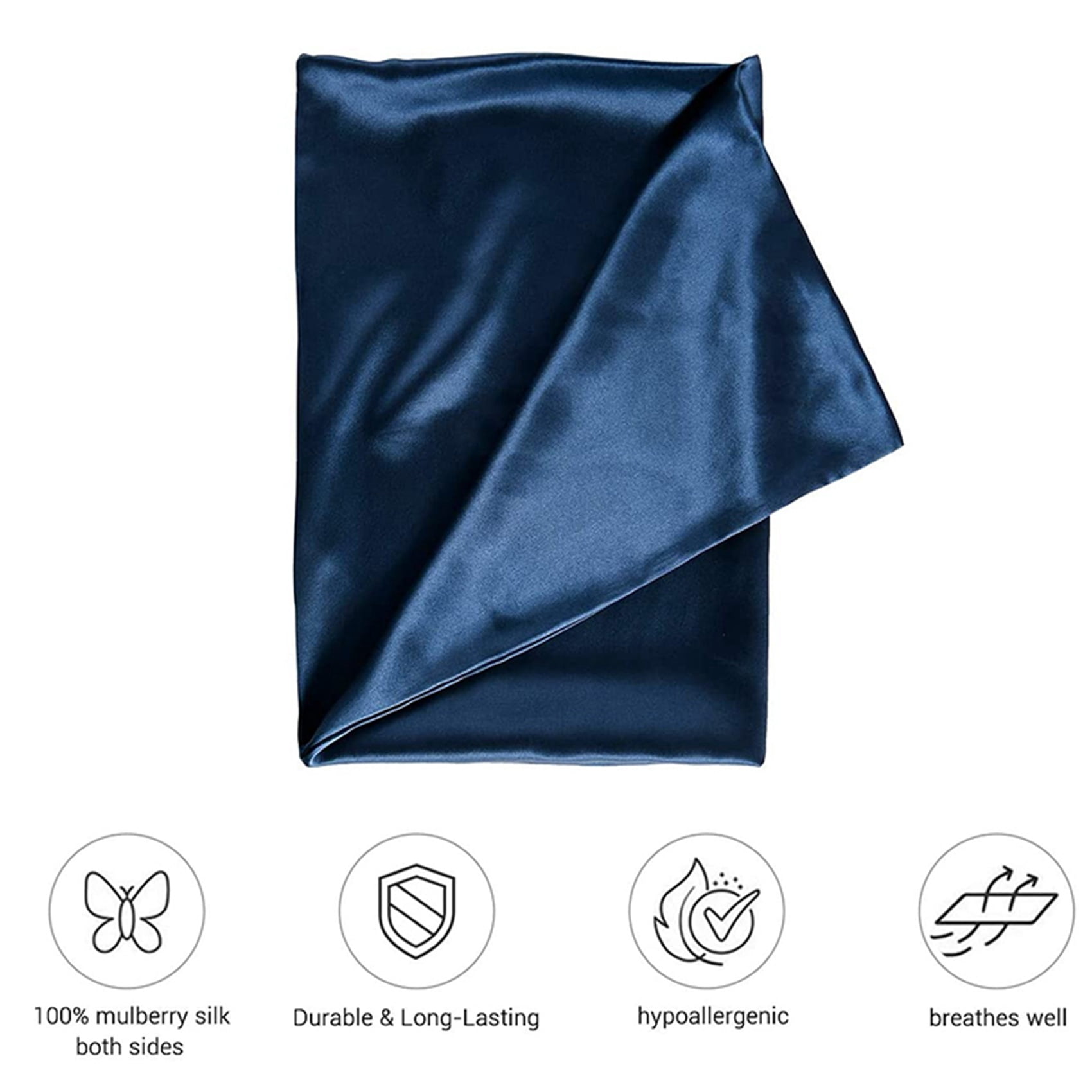 2 Pcs Natural Pure Silk Pillowcase for Hair and Skin, 600 Thread Count 50X75cm, White & Navy Blue