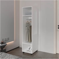 JERFIT White Wardrobe Closet with Mirror, 3-Tier Rolling Storage Organizer Cabinet with Shelves
