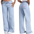 thumbnail image 3 of Jeans Rectos para Mujer, Cintura Alta, Pierna , Holgados, Elásticos, Estilo Boyfriend, Holgados Azul Lavado L, 3 of 9