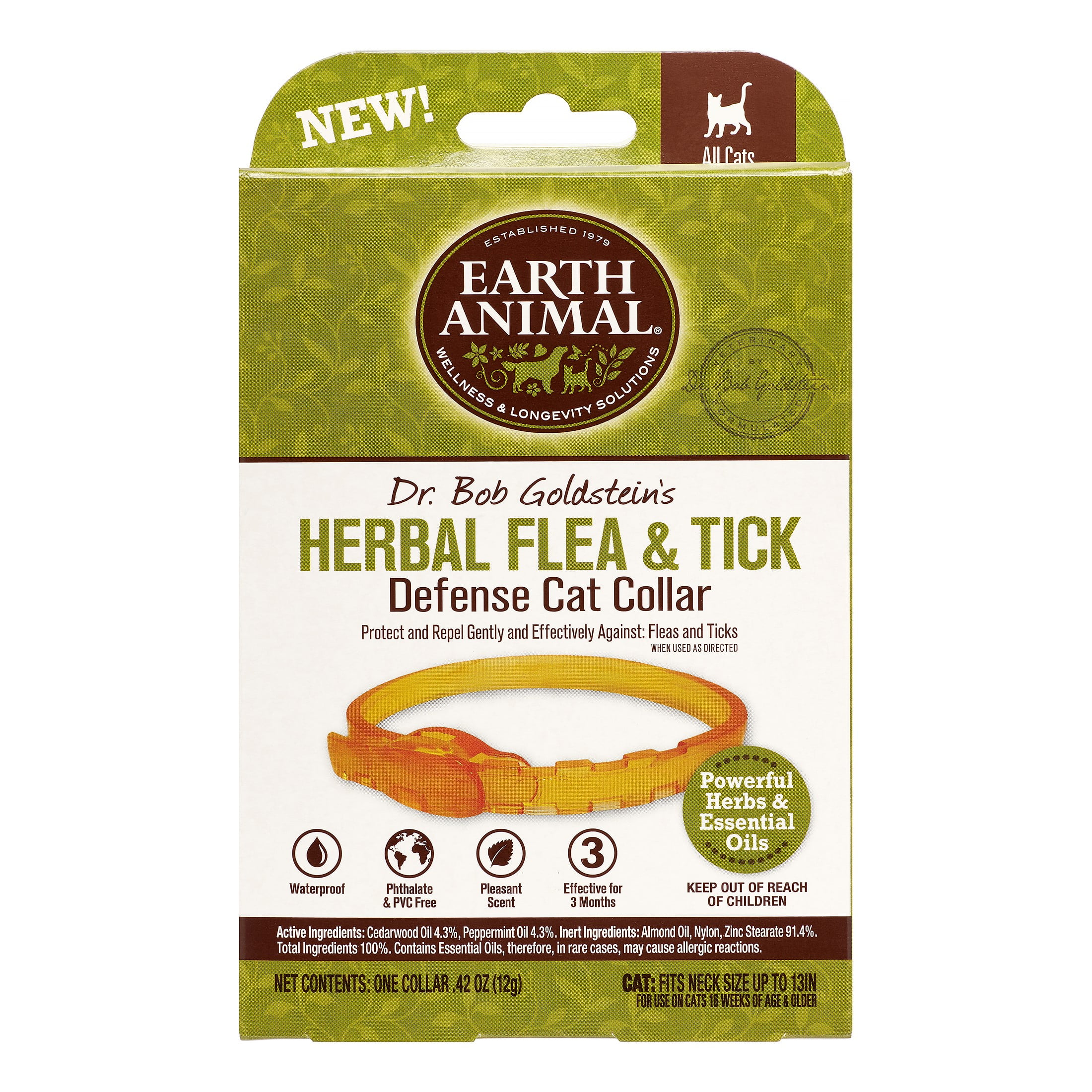 Earth Animal Herbal Flea and Tick Defense Collar for Cats, 3 Month