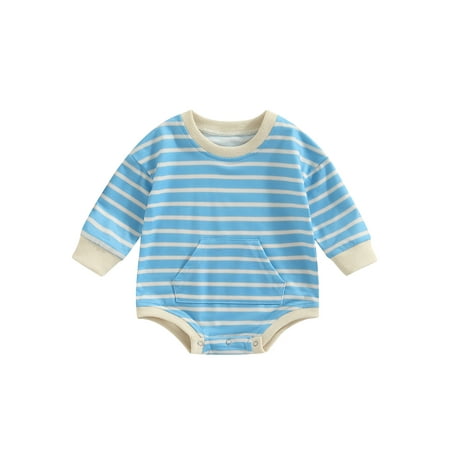 

Amuver Baby Girls Boys Romper Round Neck Long Sleeve Striped Patchwork Casual Party Street Spring Fall Short Romper
