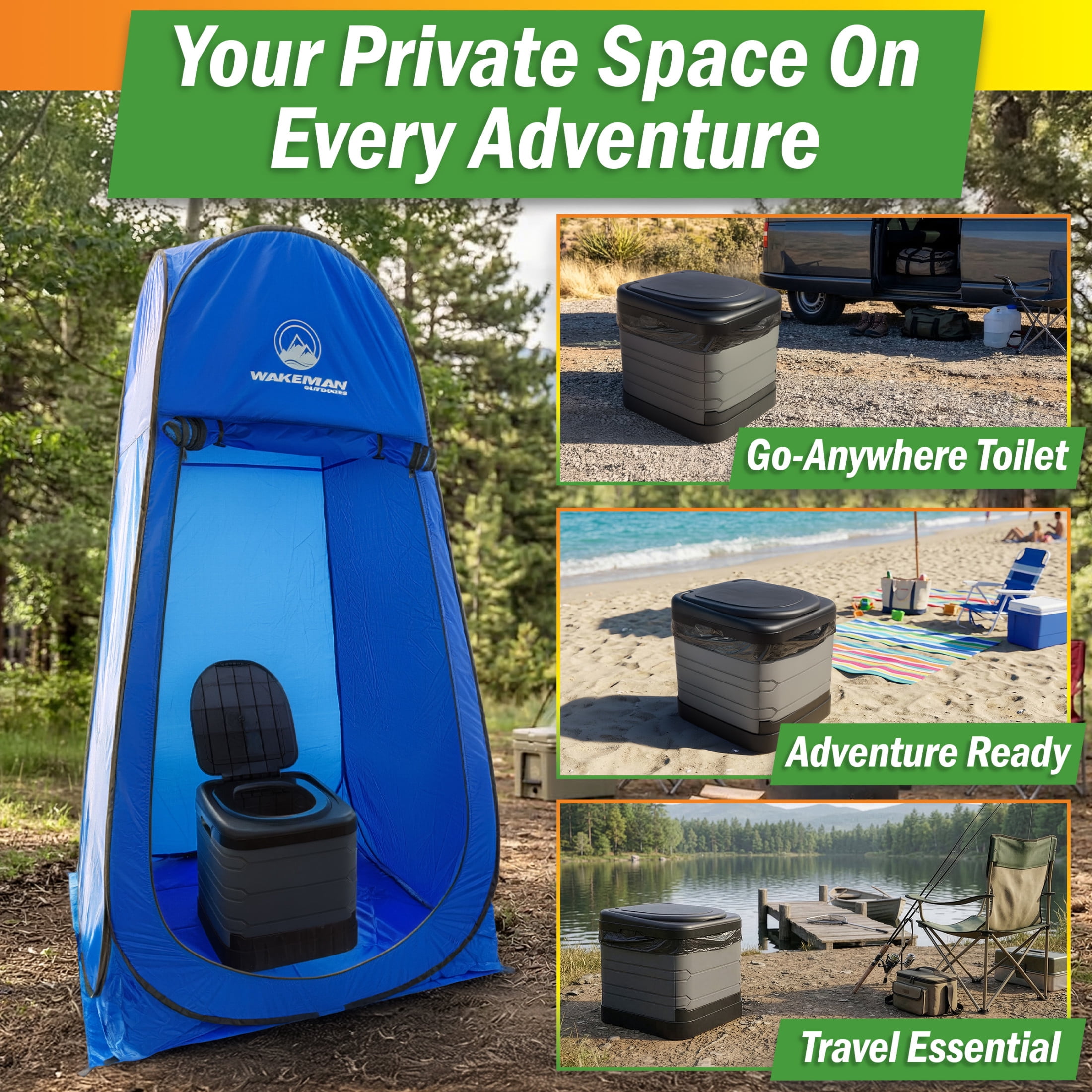 Wakeman Outdoors Large Portable Toilet for Adults, 400lb Capacity Camping Toilet