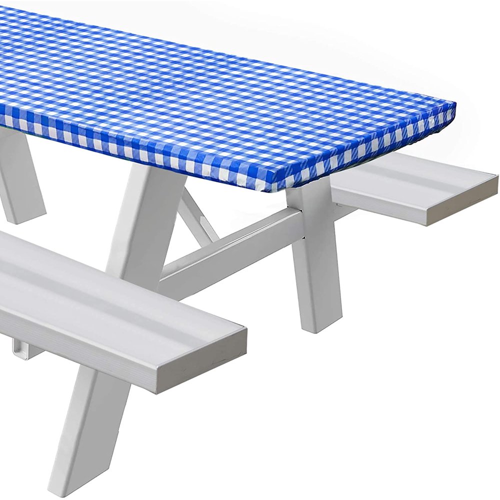 Sorfey Vinyl Picnic Table Fitted Tablecloth Cover, Checkered Design