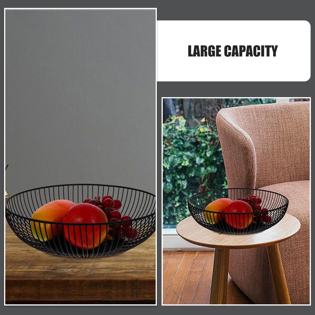 Raindrops  2 Pcs Iron Vegetable Basket Metal Large Mesh Fruit Bowl Black