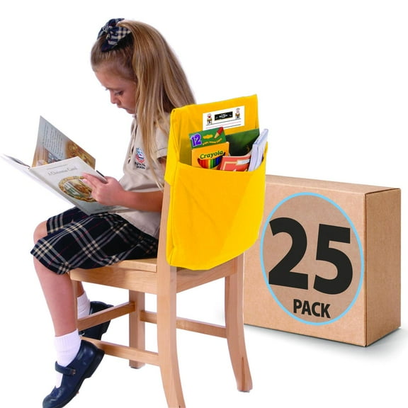 Seat Sack 15" Student Chair Pocket for Classrooms Yellow Pack of 25