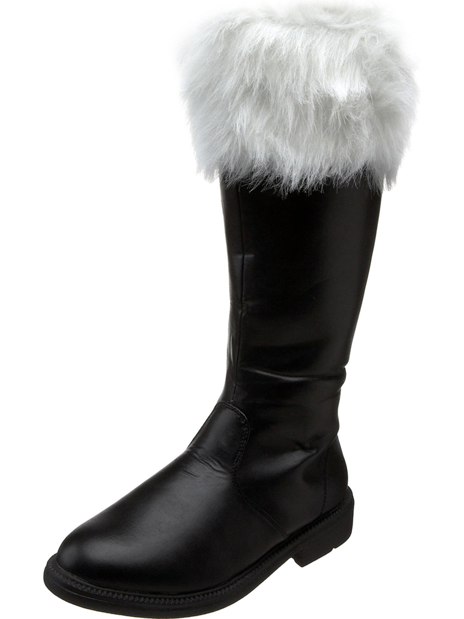 Mens Santa Boots Black Costume Shoes Christmas White Fur 1 Inch Heel ...