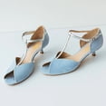 thumbnail image 2 of FSJ Women Adorable Kitten Low Heel D'Orsay Pumps T-Strap Peep Toe Ankle Strap Sandals Vintage Dance Dress Shoes Size 11 Blue, 2 of 4