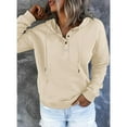thumbnail image 4 of Ladies Button Front Hoodie Pullover Long Sleeve Autumn Winter Sweatshirt Top Sweater（L）, 4 of 5