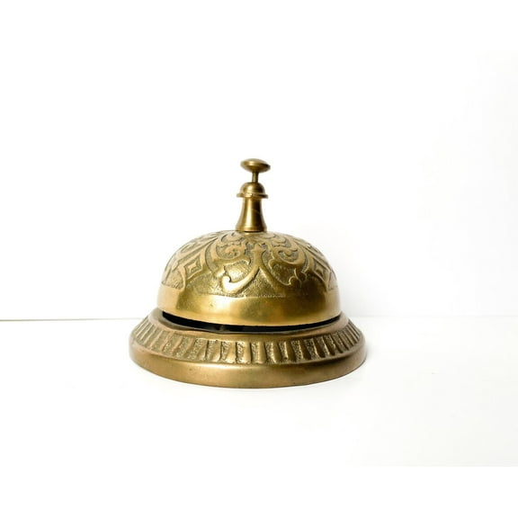 Maritime Treasures Solid Brass Desk bell | Hotel Bell | Brass Teacher's Bell Vintage | Brass School Bell with Wood Handle | Vintage | Brass | Vintage Bell