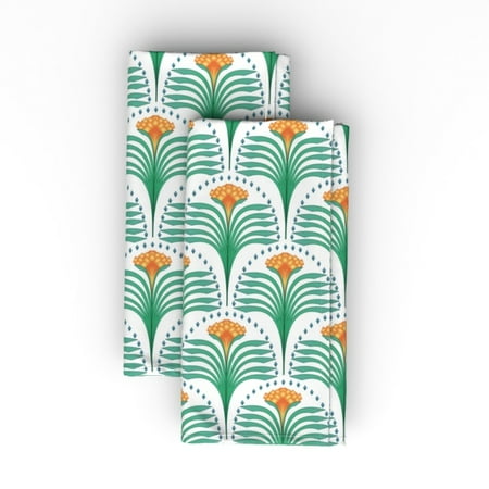 

Cotton Sateen Dinner Napkins (Set of 2) - Art Deco Flowers Orange Green Leaves Floral Hydrangea 1920S Vintage Print Cloth Dinner Napkins by Spoonflower
