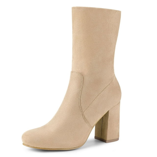 Unique Bargains Bottines à Talon Bloc Extensibles à Bout Rond pour Femmes