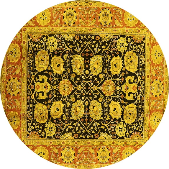 Ahgly Company Indoor Round Oriental Yellow Industrial Area Rugs, 6' Round