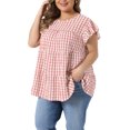 thumbnail image 4 of Agnes Orinda Women's Plus Size 1950s Gingham Top Crew Neck Flare Short Sleeves Blouse Summer Babydoll Tops 3X Pink, 4 of 6