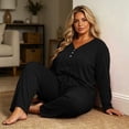 thumbnail image 5 of Naittoop Women Pajama Set Plus Size Long Sleeve 2 Piece Pj Sets Soft Long Sleeve V Neck Tops Wide Leg Pants with Pockets, 5 of 5