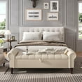 thumbnail image 6 of YOUDENOVA 60" Storage Bench for Bedroom Queen Leather Storage Bench with Button, Upholstered Bedroom Bench with Rolled Arms for Living Room, Entryway,Beige & Brown Legs, 6 of 7