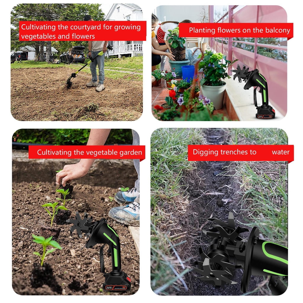 Miiottaa Ergonomic Handheld Soil Cultivator Electric Tiller Electric Lawn Mower Cordless Grass Trimmer Home Gardening