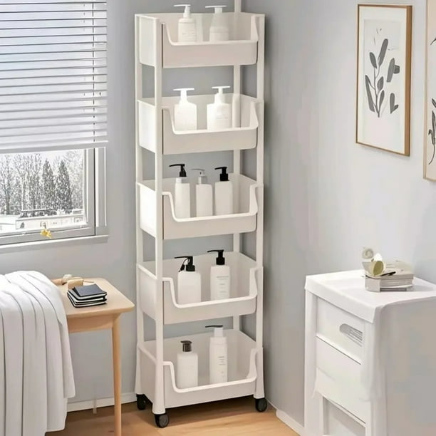 Estante de almacenamiento de 5 niveles, carrito de almacenamiento multicapa, estante de almacenamiento móvil con ruedas, fácil de montar, apto para sala de estar, dormitorio, baño, cocina, organizador