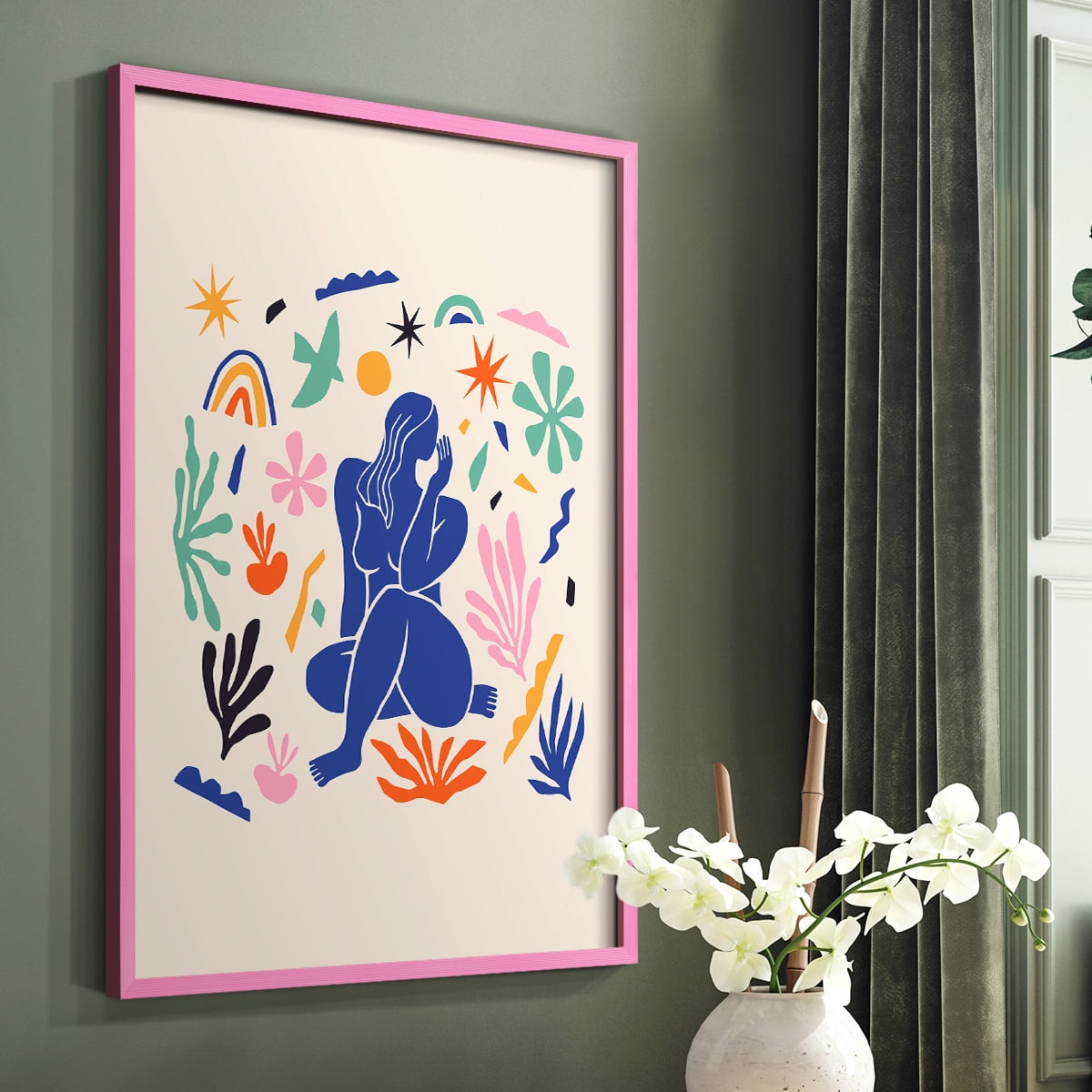 Matisse CDXLIV in Pink Solid Wood Framed Print No Nail Hanging