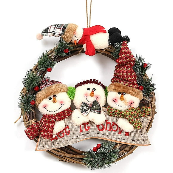 Couronne De Nol En Rotin Couronne De Nol Pour La Porte D'entre 29 Cm Couronne De Rotin Bonhomme De Neige Couronne Suspendue Pendentif En Rotin De Nol