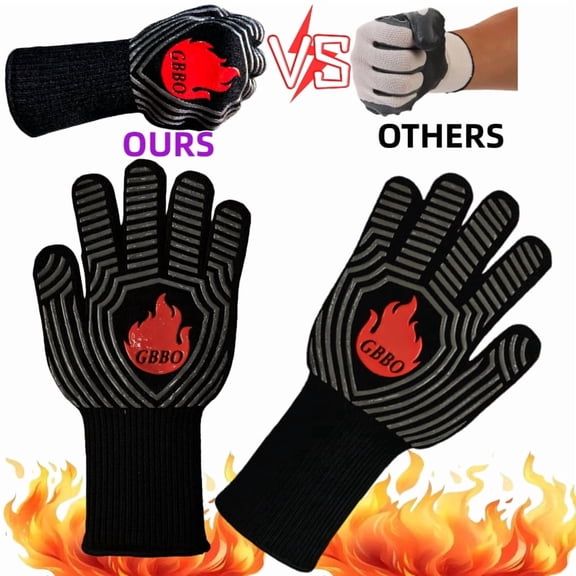 1 pair of heat-resistant gloves, barbecue gloves, heat-resistant barbecue stove gloves, kitchen essentials - heat-resistant gloves for grilling, baking, cooking, and welding