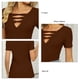 thumbnail image 5 of Tops de verano para mujer, camisa informal ajustada con cuello en V, manga corta, Color puro, diseño recortado, para fiesta, oficina, viajes, café L, 5 of 6