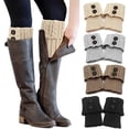 thumbnail image 1 of 4 pares de puños de botas cálidos de invierno para mujer, calcetines de punto de ganchillo para botas para niñas, calentadores de piernas cortos, calcetines para botas (negro+beige+gris+caqu, 1 of 4