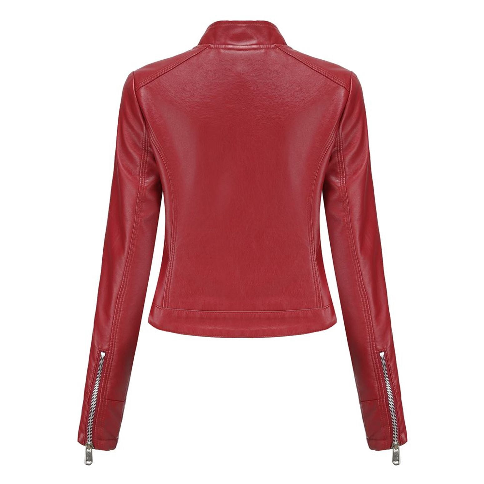 Defitshape Women's Faux Leather Jacket Winter Fashion Crop Moto Jackets & Coats Long Sleeve Fall Top Mock Neck Zipper Pocket Full Zip Short Jacket Burgundy Medium